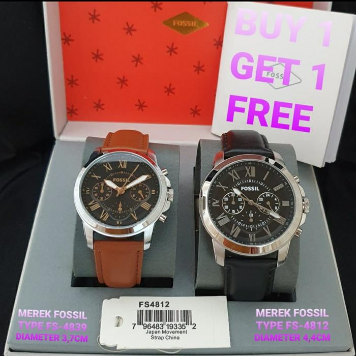 Jam Tangan Pria Fossil FS 4812 Kulit Buy 1 Free 1 Ori BM 4.4cm Fullset