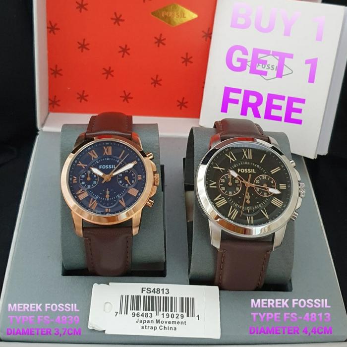 Jam Tangan Pria Fossil FS 4813 Kulit Buy 1 Free 1 Ori BM 4.4cm Fullset