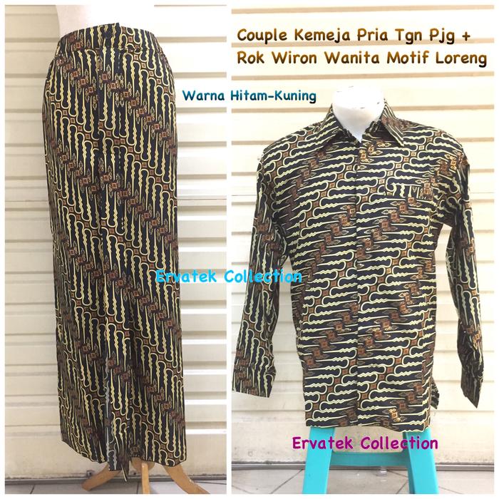 COUPLE BATIK CBPJW35 Baju Kemeja Pria Tgn Panjang dan Rok Wiron Span