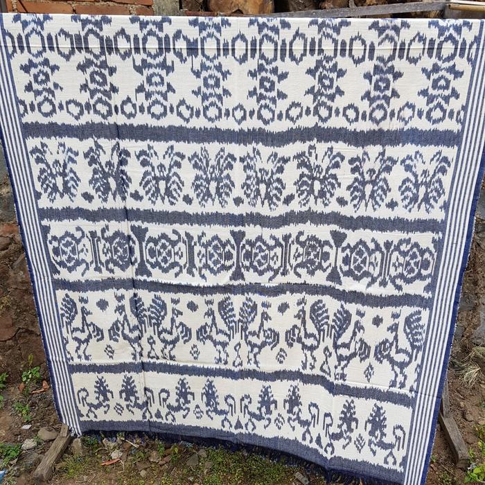 kain tenun atbm blangket jepara motif etnik sumba ntt-putih navy