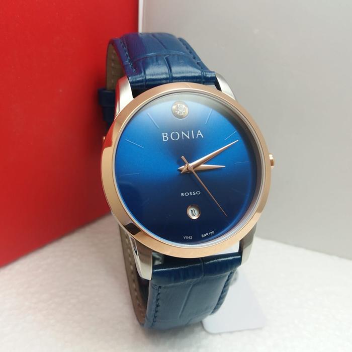 JAM TANGAN PRIA BONIA BNR180-1382 SILVER ROSEGOLD LEATHER BLUE ORIGINA