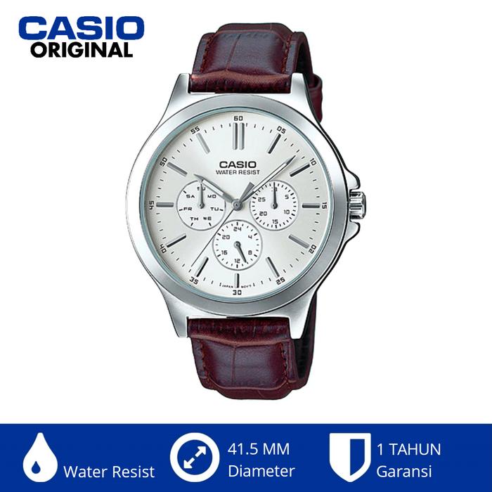 Casio Original Mtp-v300l-7audf Mtpv300l Jam Tangan Analog Day Date