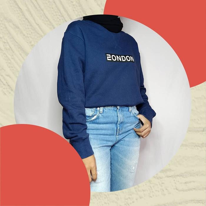 New Kidz Blue Sweater Wanita, Crewneck, Korean Fashion