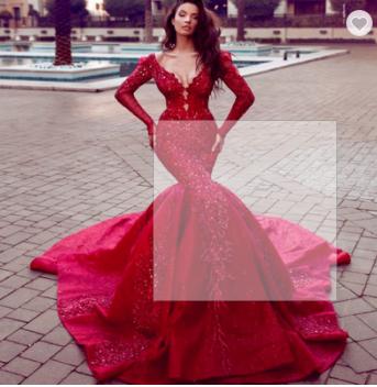 Wedding Dress / Mewah Gelap Merah Pernikahan Gaun Afrika