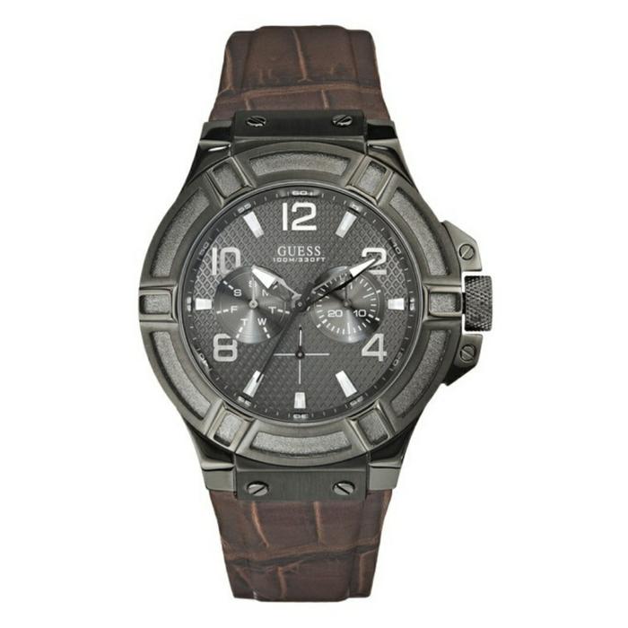 Jam Tangan Pria Guess W0040G2 Brown Rigor Original 4.5cm Fullset