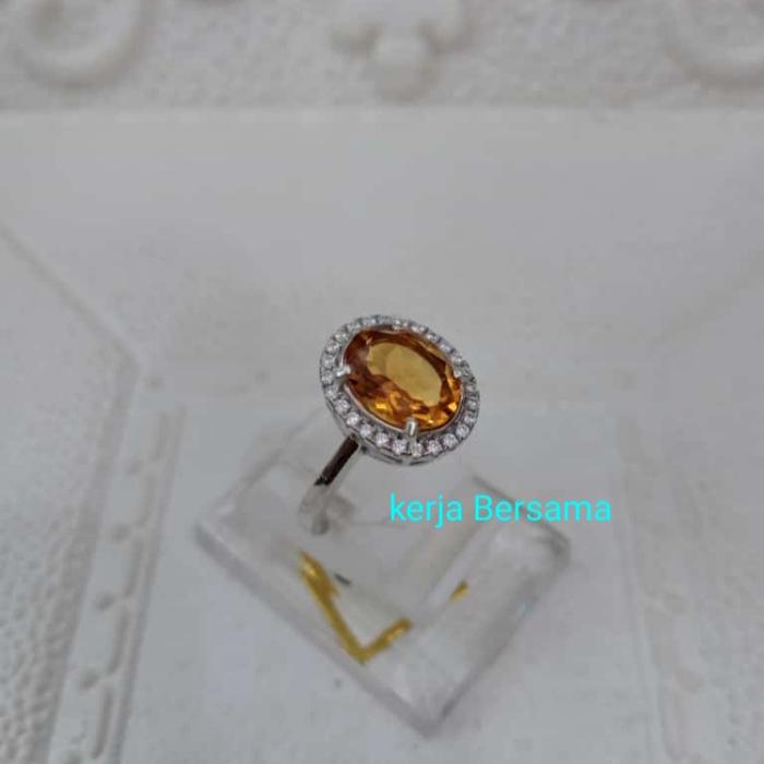 cincin wanita batu citrine ikat perak