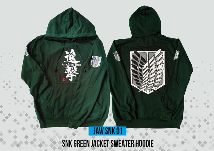Jaket Hoodie Attack On Titan Hijau Tosca Kanji Anime JAW SNK 01