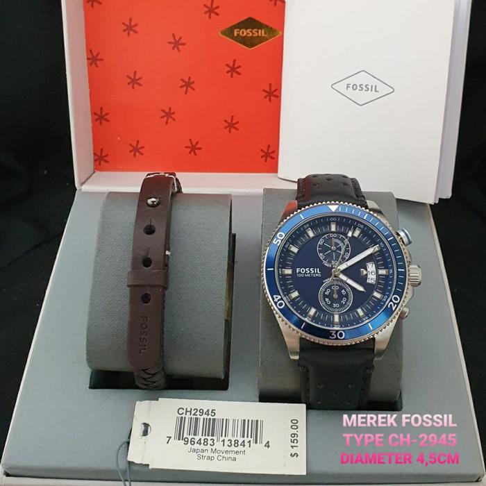Jam Pria Fossil CH 2951 2945 2943 2953 Fullset Gelang Original 4.5cm