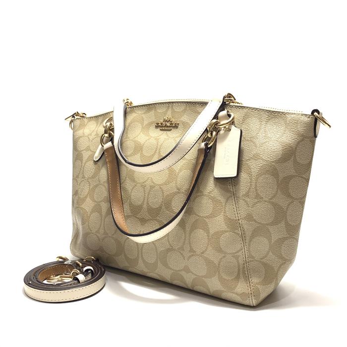 Coach F28989 Signature Leather Weight Small Kelsey (Light Khaki-Chalk)