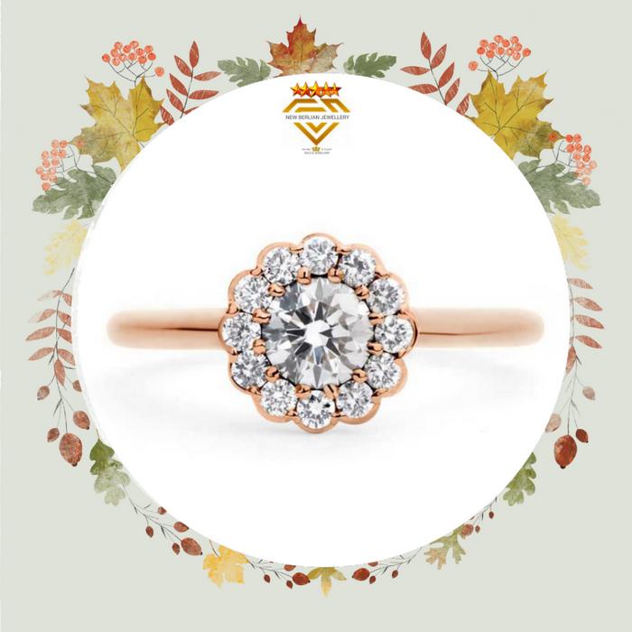 cincin berlian eropa - model bunga-emas putih asli 750