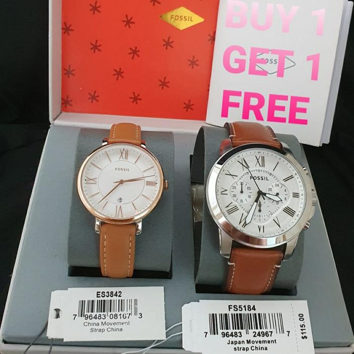 Jam Tangan Couple Fossil FS 5184 Kulit Ori BM 44mm 35mm Fullset