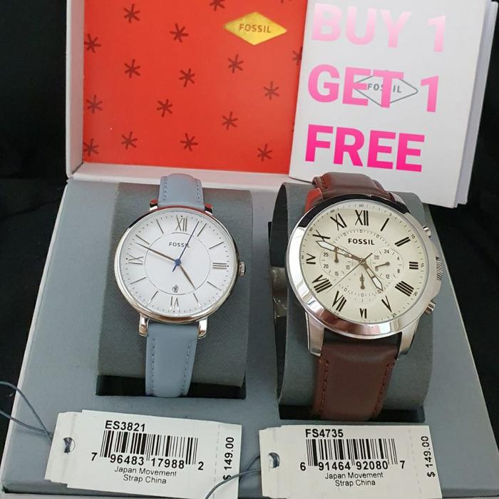 Jam Tangan Couple Fossil FS 4735 Kulit Ori BM 44mm 35mm Fullset