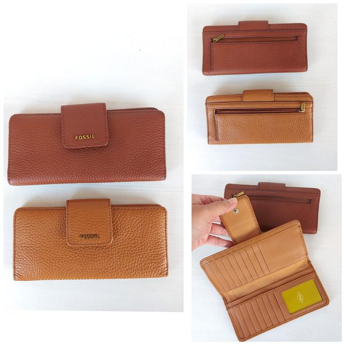 DOMPET WANITA BRANDED ORI FOSSIL MADISON SLIM WALLET BROWN SADDLE