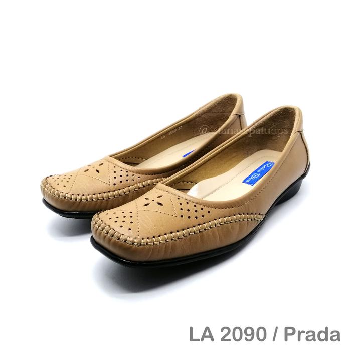 Sepatu Kulit Wanita Flat Shoes Cewek Rosini Blue LA 2090, Prada, 3cm