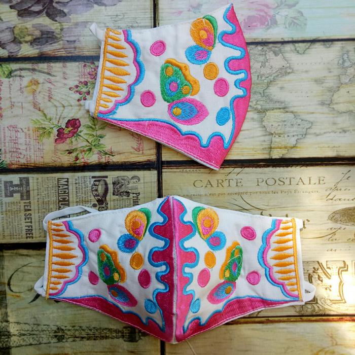 masker bordir premium non miwa pattern yellow line miwapattern putih