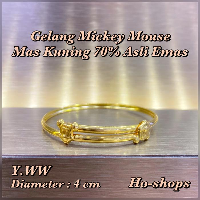 Gelang Bangle Mickey Mouse Mas Kuning Kadar 70% Asli Emas
