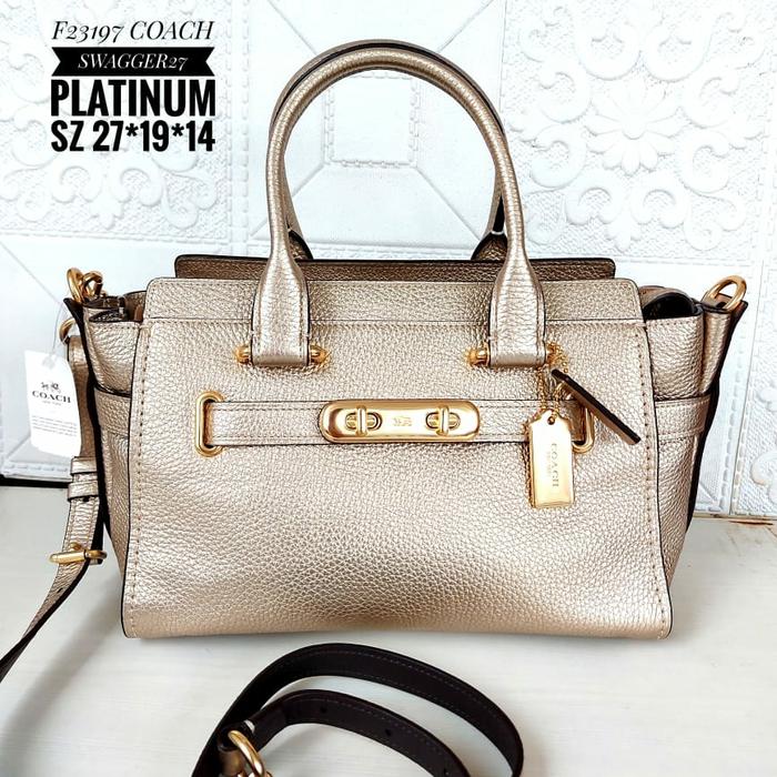 tas wanita branded coach swagger 27 platinum leather original ada defect