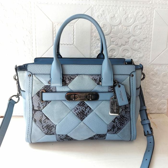 tas wanita branded coach swagger 27 patchwork leather original