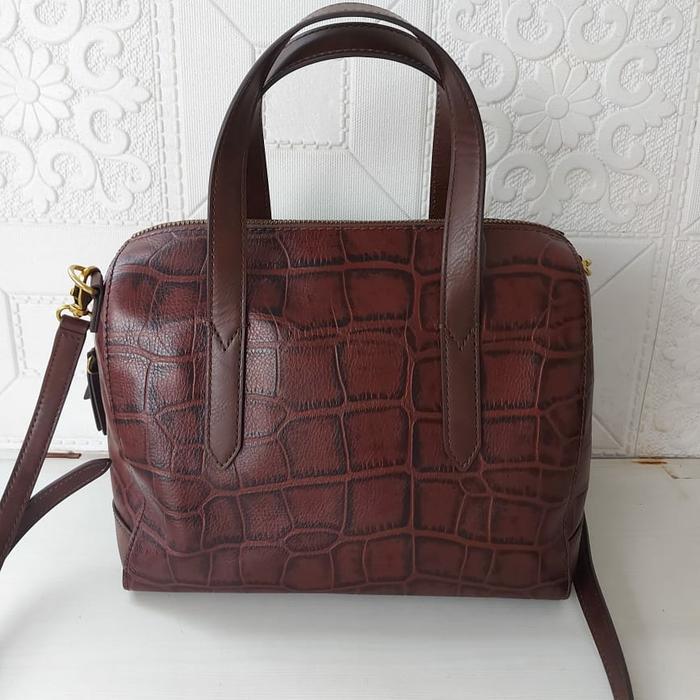 TAS BRANDED WANITA FOSSIL ORI SYDNEY SATCHEL BROWN CROCO