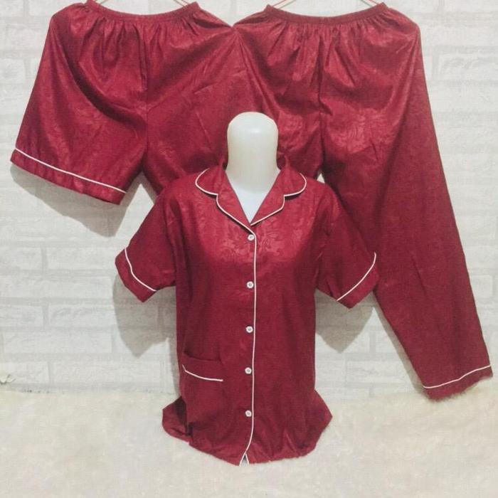 Baju Tidur Wanita / Piyama 3 in 1 set Embos Baju Tidur