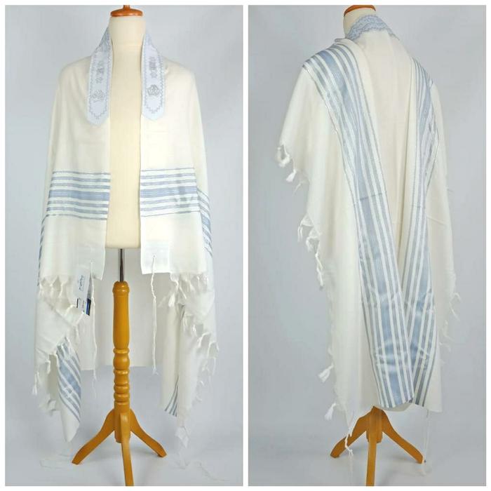 Selendang Doa CHERMONIT SKY BLUE Kosher Tallit Gadol by Israel