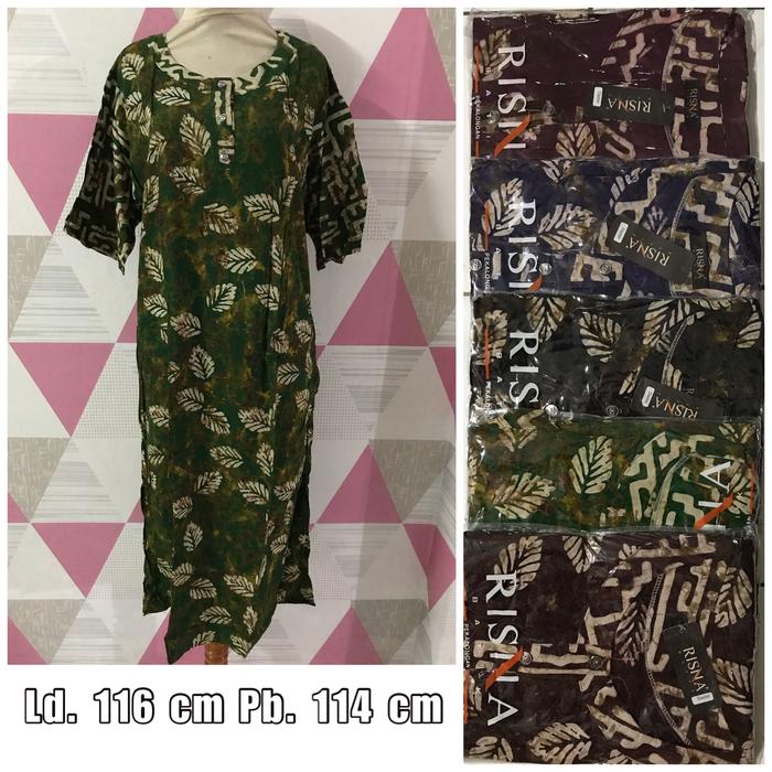 Daster/Longdress Batik Cap Lengan Pendek Risna Motif Bunga Seri Warna