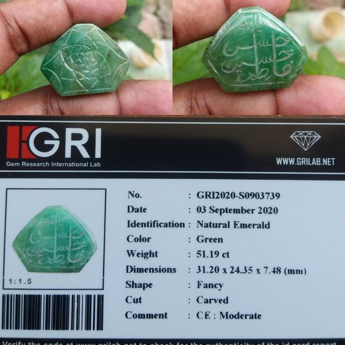 Batu zamrud karving natural emerald memo gri jamrud ct 51 dim 31x24x8