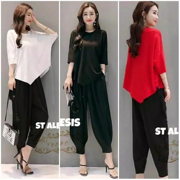 MG SET ALESIS POLOS Setelan Blouse Celana Balon