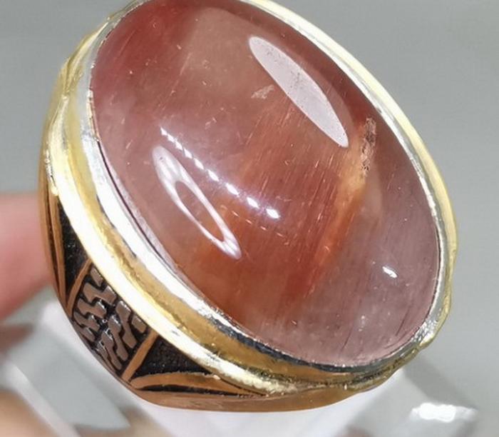 Batu Akik Kecubung Rambut Merah Serat Halus Asli Natural Kwalitas TOP