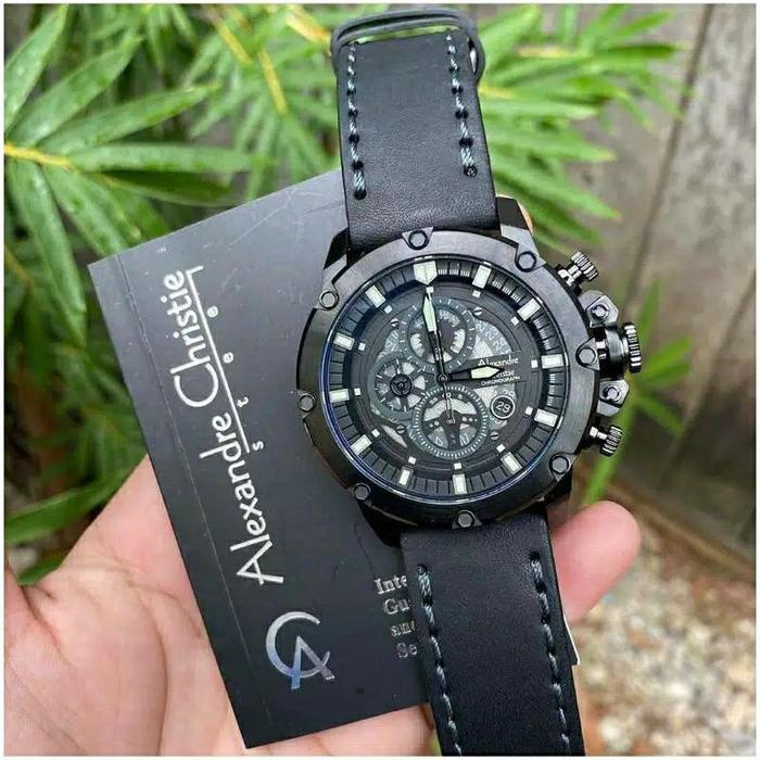 JAM TANGAN PRIA ALEXANDER CHRISTIE AC6564MC COWOK FULL BLACK KULIT ORI