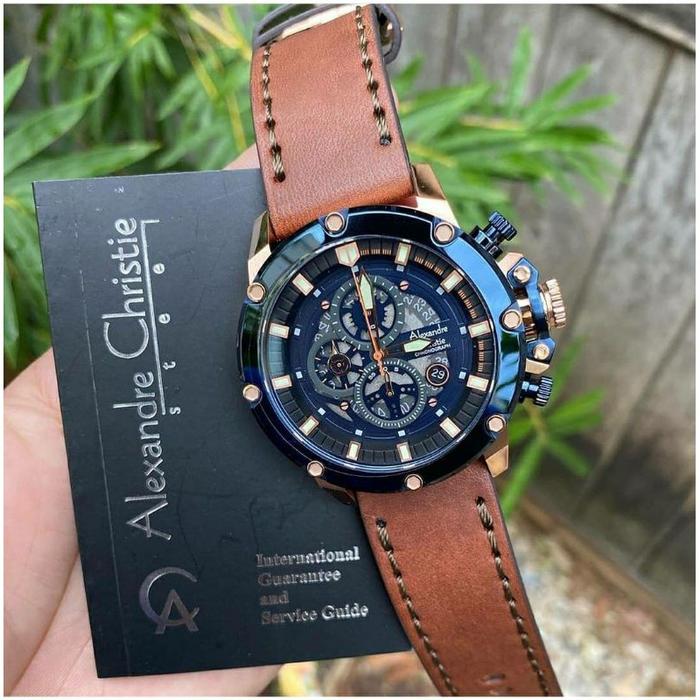 JAM TANGAN PRIA ALEXANDER CHRISTIE AC6564MC COWOK ROSEGOLD BLUE BROWN