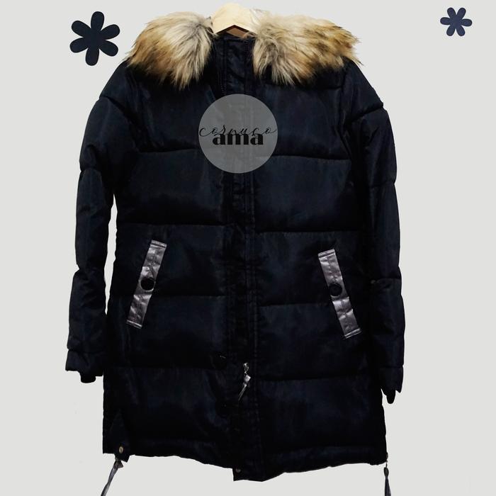 [Preloved] Women Parka Coat with Fur Hood - Black