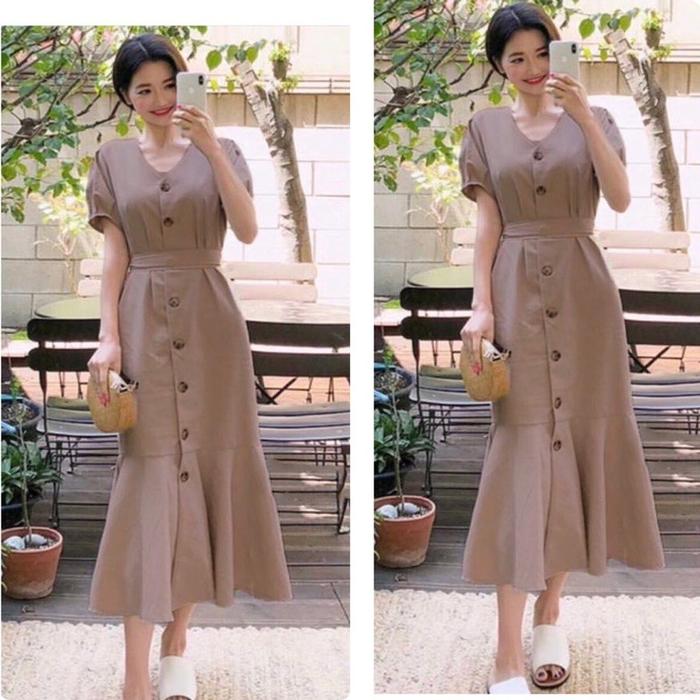 ONNIEFASHION maxIwanita lengan pendek fashion wanita vneck dress K0129