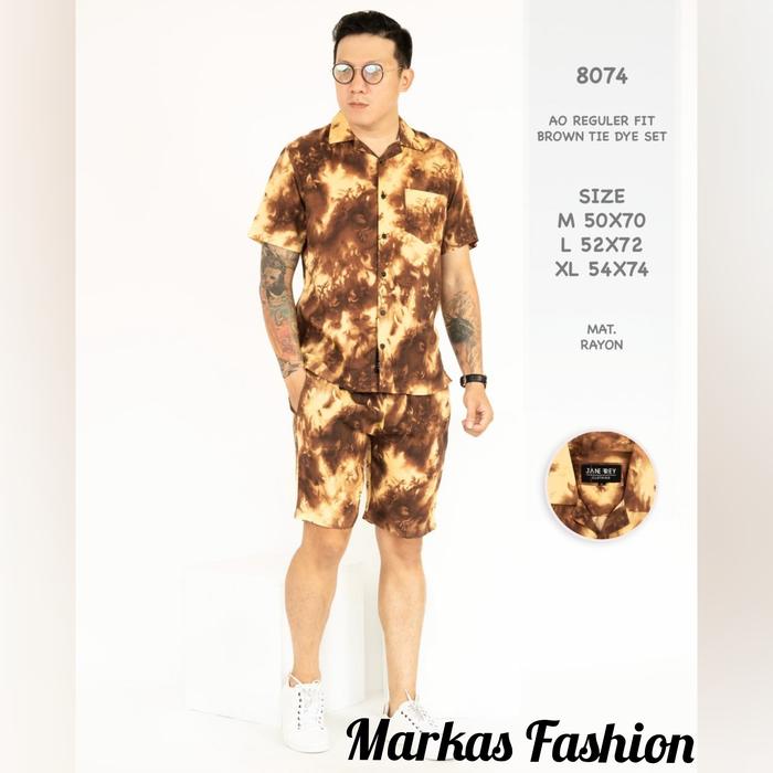 Tie dye set Brown Setelan Piyama Rayon Tiedye Pria Baju Tidur Pria