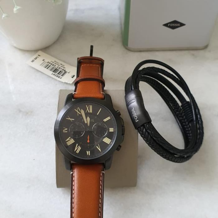 Jam Tangan Pria Fossil Grant FS5241 FS 5241 Fullset Gelang 4.4cm