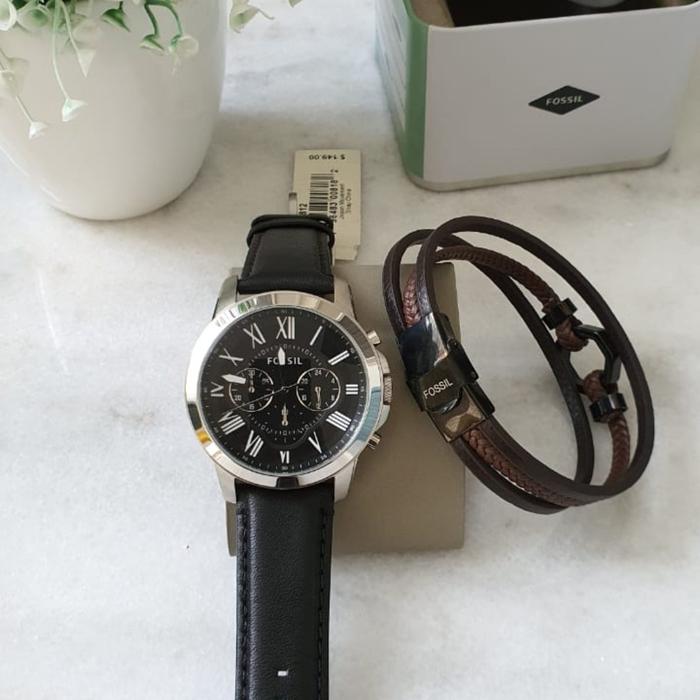 Jam Tangan Pria Fossil Grant FS4812 FS 4812 Fullset Bracelet Gelang