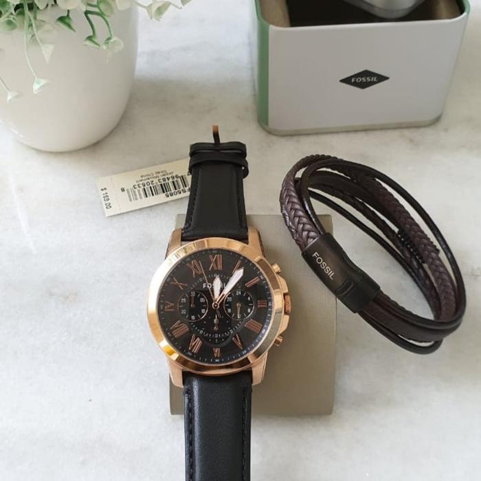 Jam Tangan Pria Fossil Grant FS5085 FS 5085 Fullset Gelang 4.4cm