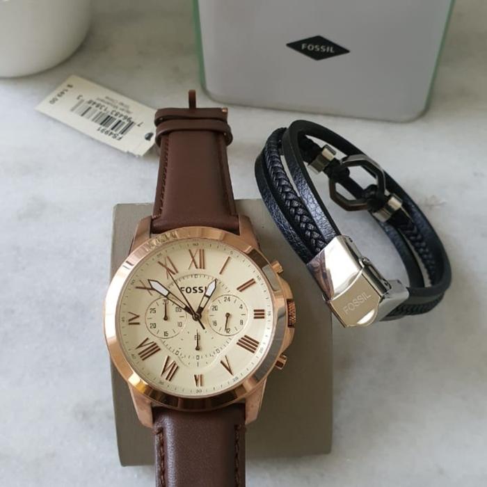 Jam Tangan Pria Fossil Grant FS4991 FS 4991 Fullset Bracelet Gelang