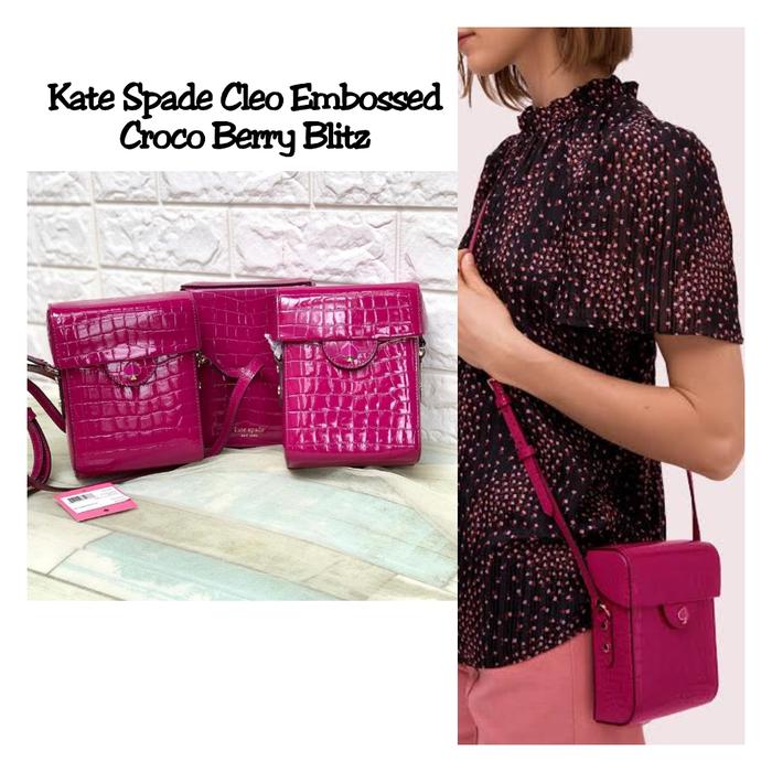 Kate Spade Cleo Embossed Croco Berry Blitz Medium Ns