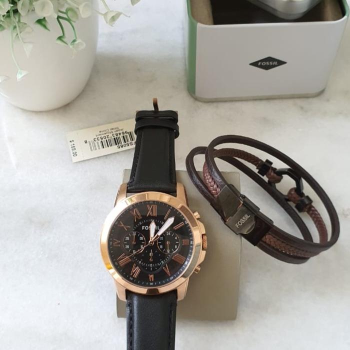 Jam Tangan Pria Fossil Grant FS5085 FS 5085 Fullset Gelang 44mm Bracel
