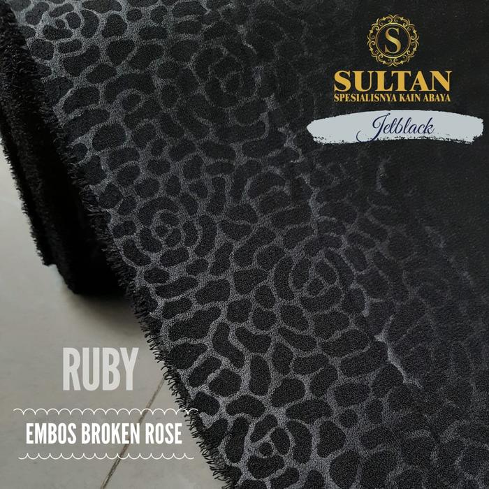 KAIN SULTAN RUBY WOLLYCREPE WARNA JETBLACK EMBOS BROKEN ROSE