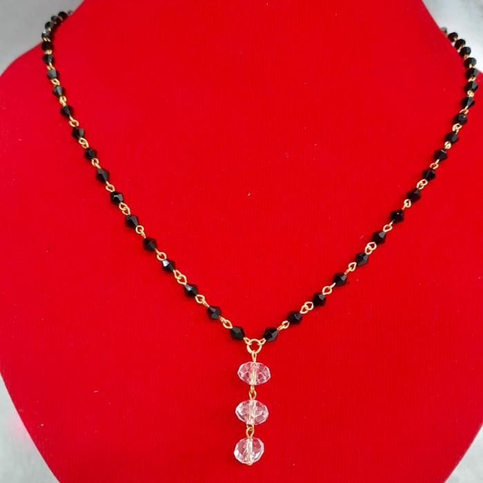 KL354JM55JM kalung emas asli permata kristal hitam liontin mata putih