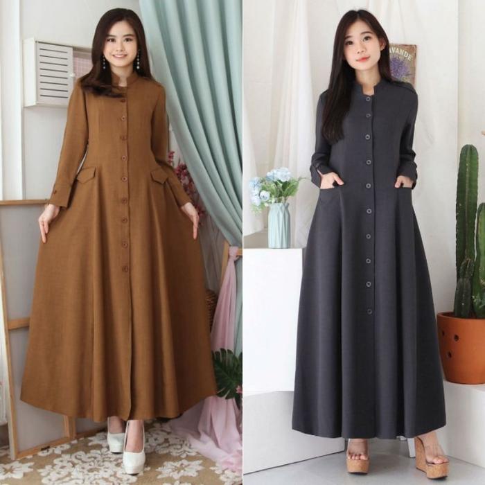 gamis dinas Pemda gamis dinas abu gamis muslimah baju kantor abu guru Wanita Dress Panjang