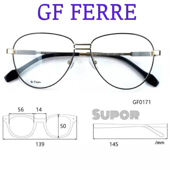 Frame kacamata minus Aviator GF FERRE swiss ORI Titanium Pria wanita