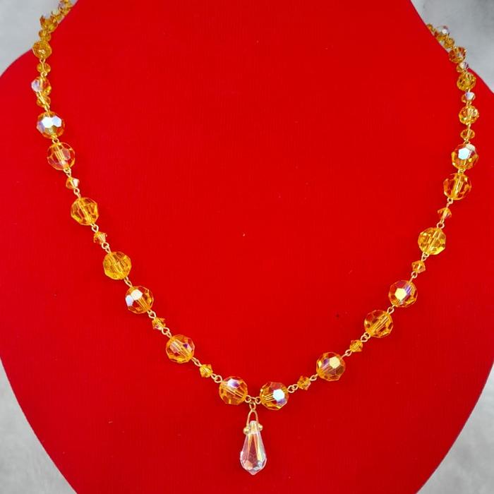 KL356JM102JM kalung emas asli liontin pemata kristal kuning perhiasan