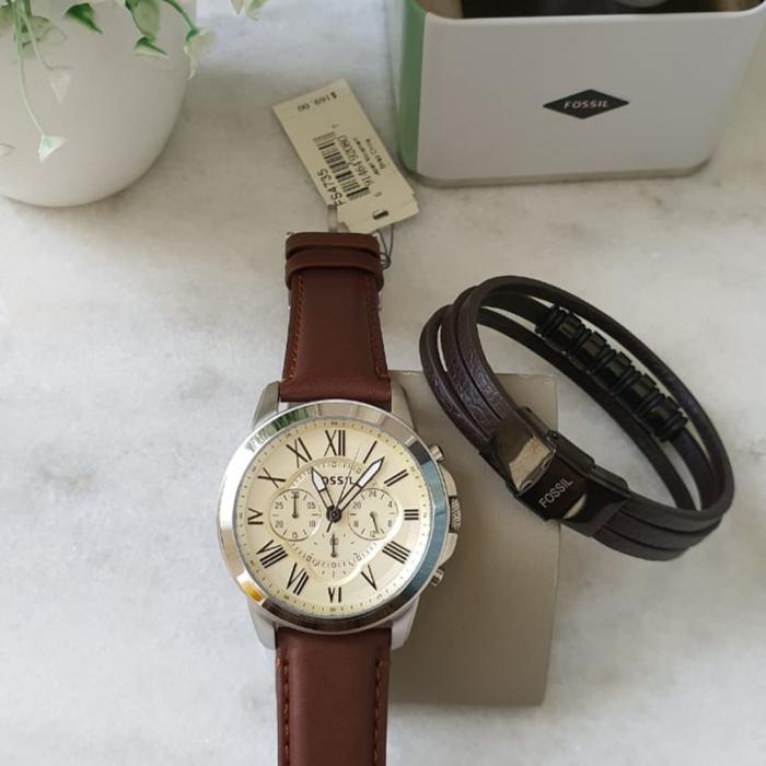 Jam Tangan Pria Fossil Grant FS4735 FS 4735 Fullset Gelang 44mm
