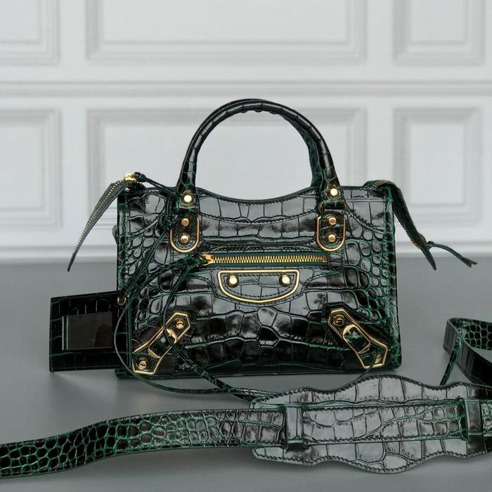 Balenciaga mini city edge croc forest green