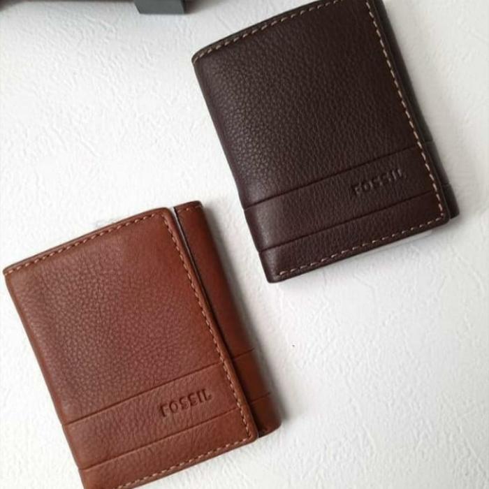 fossil men wallet dark brown