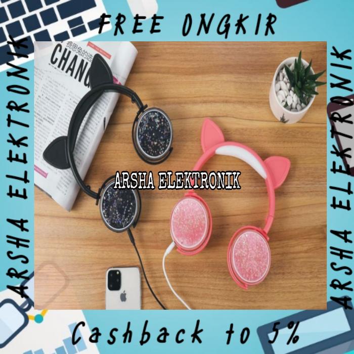 Headset Anak Headset Kucing Untuk Anak-Anak Karakter Lucu Pink