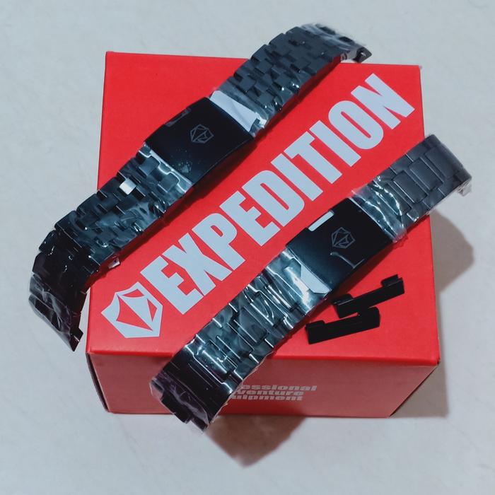 STRAP RANTAI JAM TANGAN EXPEDITION E6636 E 6636 E6639 STAINLESS BLACK STEEL